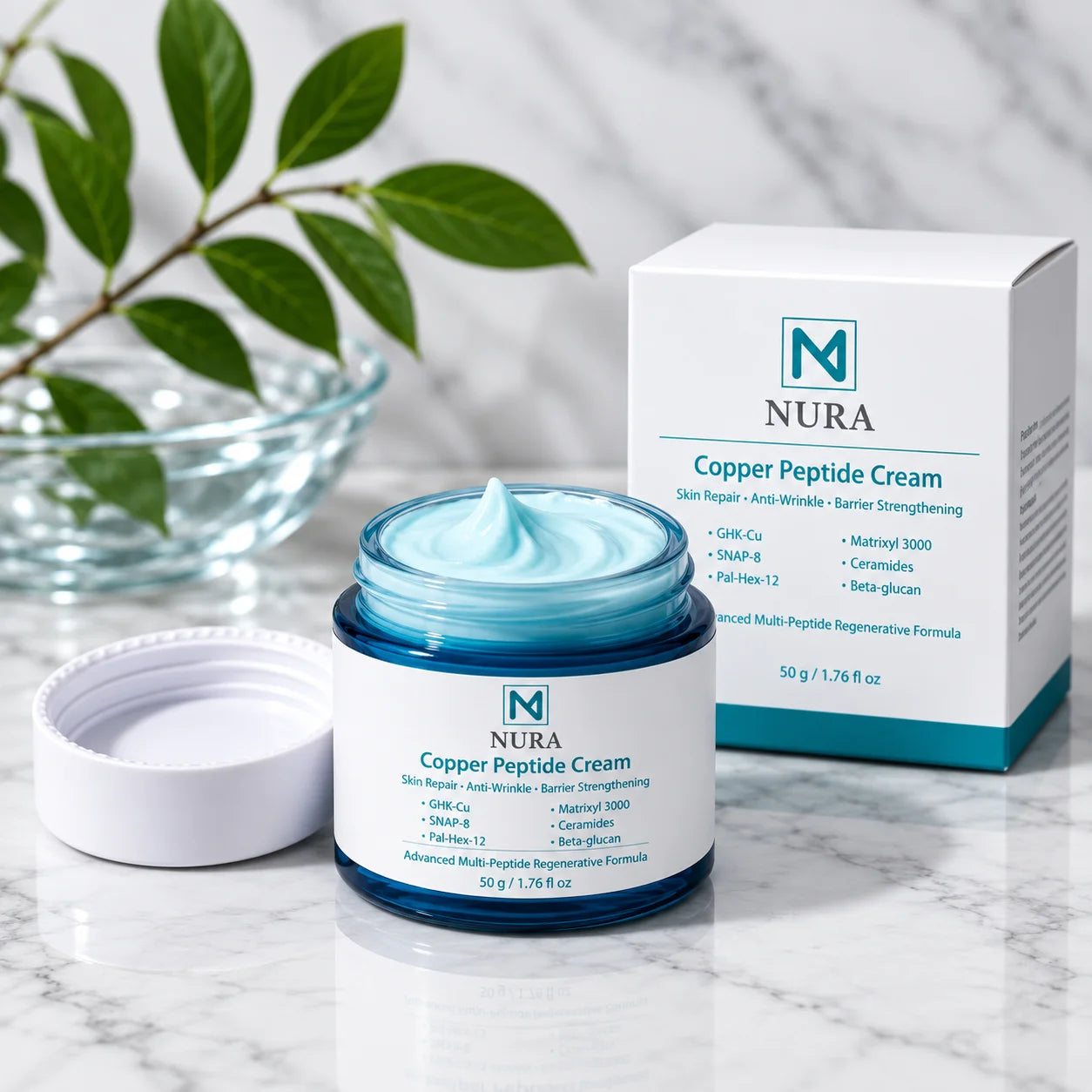 Nura Copper Peptide Cream with its product carton